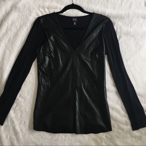 NWOT Saks Fifth Avenue Faux Leather Black Top